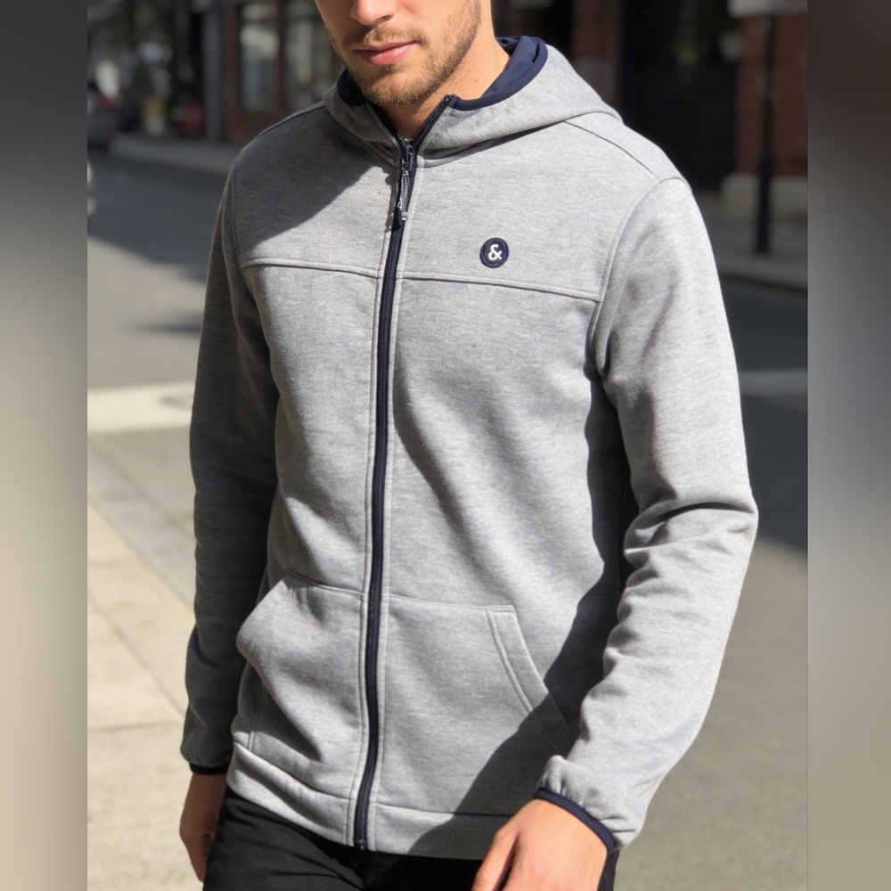 Jack & Jones Men’s Zip-Up Hoodie Size M Gray Full Zip Jacket Sweatshirt